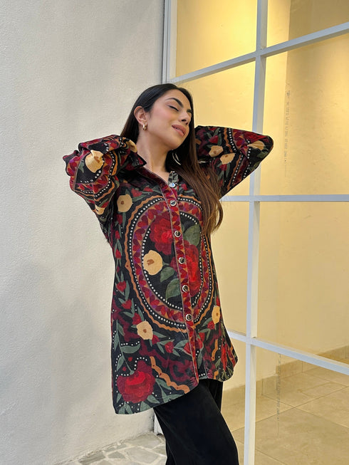 Alia Black Velvet Jacket With Trousers Set